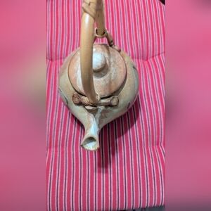 Antique Rustic Japanese Ceramic Teapot with Bamboo Handle